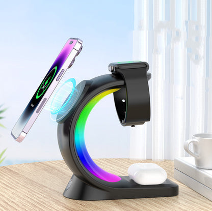4-in-1 Magnetic Wireless Charging Station with RGB Ambient Light