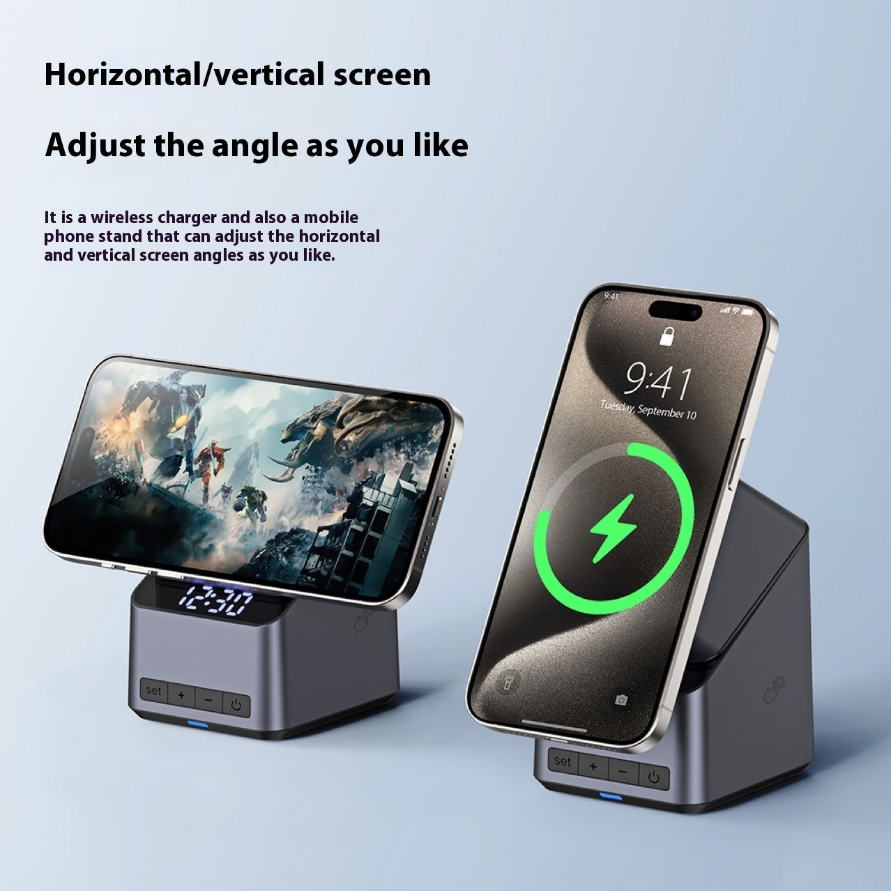 Rotating Wireless Charging Station with Digital Clock