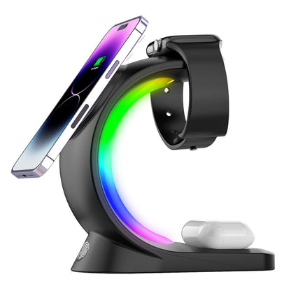 4-in-1 Magnetic Wireless Charging Station with RGB Ambient Light
