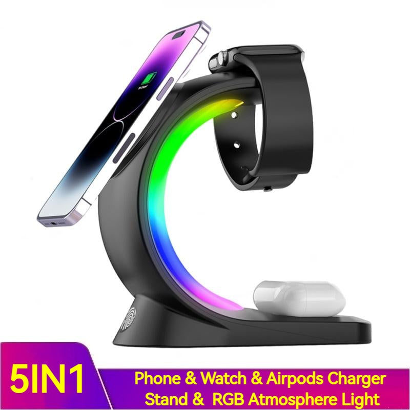 4-in-1 Magnetic Wireless Charging Station with RGB Ambient Light
