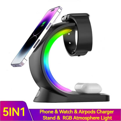 4-in-1 Magnetic Wireless Charging Station with RGB Ambient Light